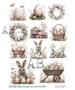 Hârtie de orez – Bunny, Eggs and Flowers – A4