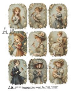 Hârtie de orez – Young Ladies with Little Friends 2 – A4