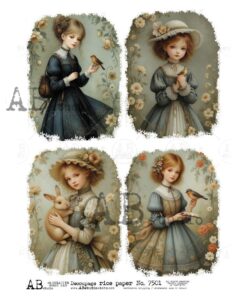 Hârtie de orez – Young Ladies with Little Friends – A4