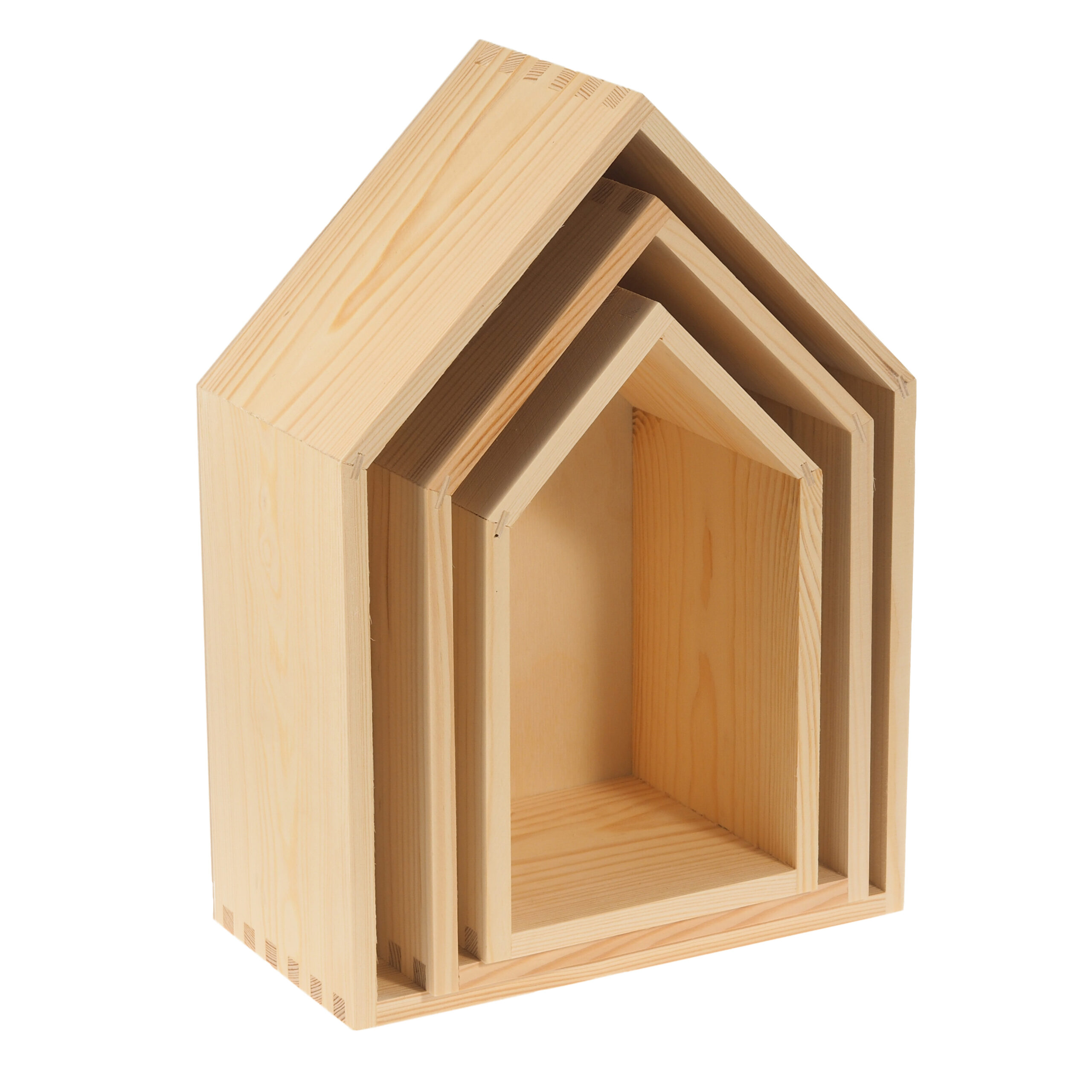 Set rafturi decorative din lemn – formă căsuță – 3 dimensiuni 2 Set rafturi decorative din lemn – formă căsuță – 3 dimensiuni - imagine 2