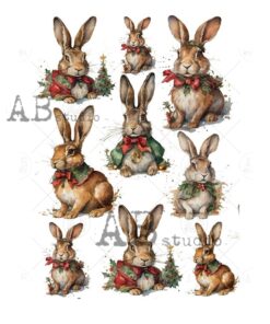 Decoupage flakes – Christmas Hare – 9 buc.