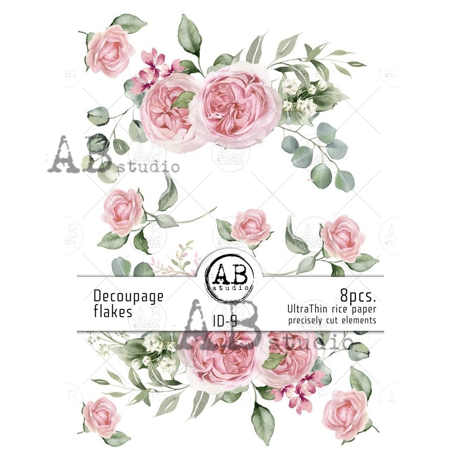 Decoupage flakes – Pink Flowers – 8 buc. 1 Decoupage flakes – Pink Flowers – 8 buc.