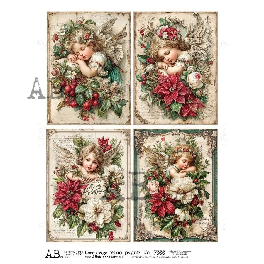 Hârtie de orez – Angel and Poinsettia – A4 1 Hârtie de orez – Angel and Poinsettia – A4