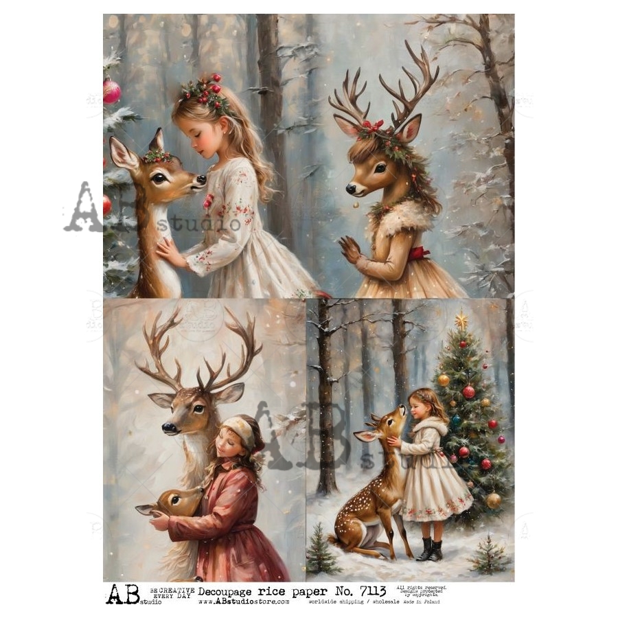 Hârtie de orez – Girl and Deer – A4 1 Hârtie de orez – Girl and Deer – A4