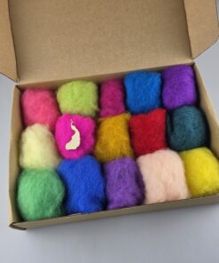 Lână cardată – mix 15 culori vibrante pentru filțuit – 75 gr.