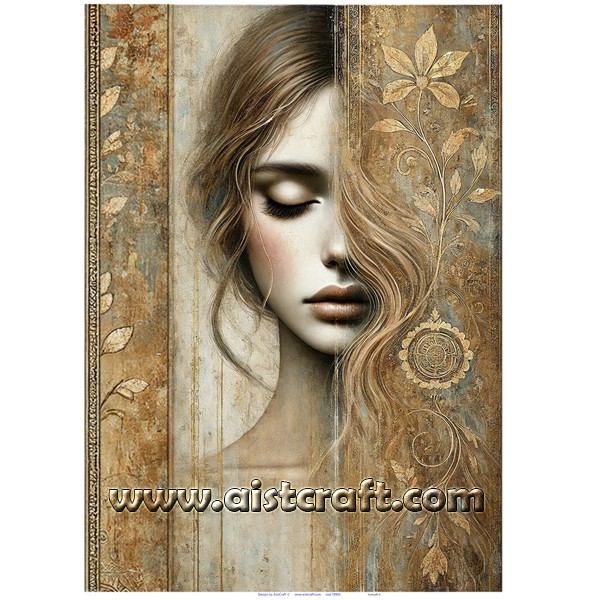 Hârtie de orez - Girl & Floral Elementes - 50x70 cm 1 Hârtie de orez - Girl & Floral Elementes - 50x70 cm