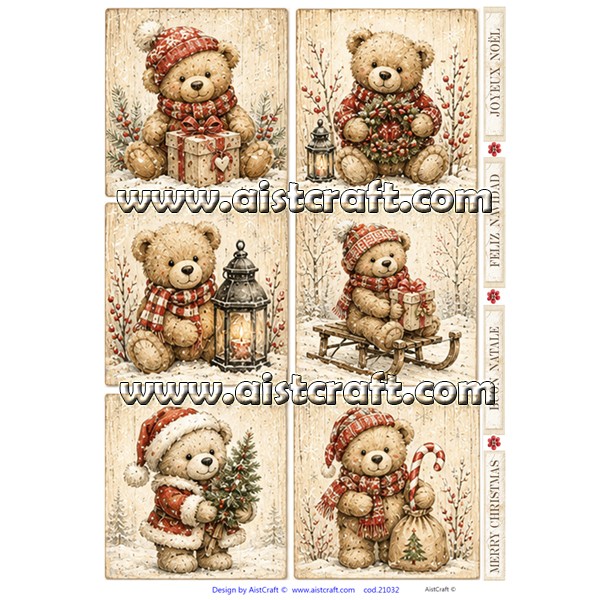 Hârtie de orez - The Christmas Teddy Bear - A4 2 Hârtie de orez - The Christmas Teddy Bear - A4 - imagine 2