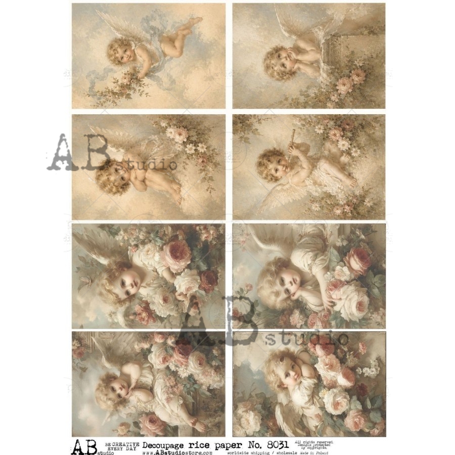 Hârtie de orez – Angels and Flowers – A4 1 Hârtie de orez – Angels and Flowers – A4