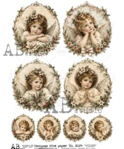 Hârtie de orez – Angels in Floral Wreath 2 – A4