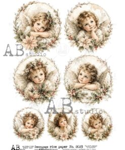 Hârtie de orez – Angels in Floral Wreath – A4