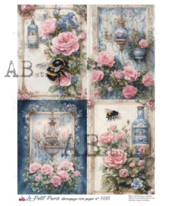 Hârtie de orez – Bee and Roses – A4