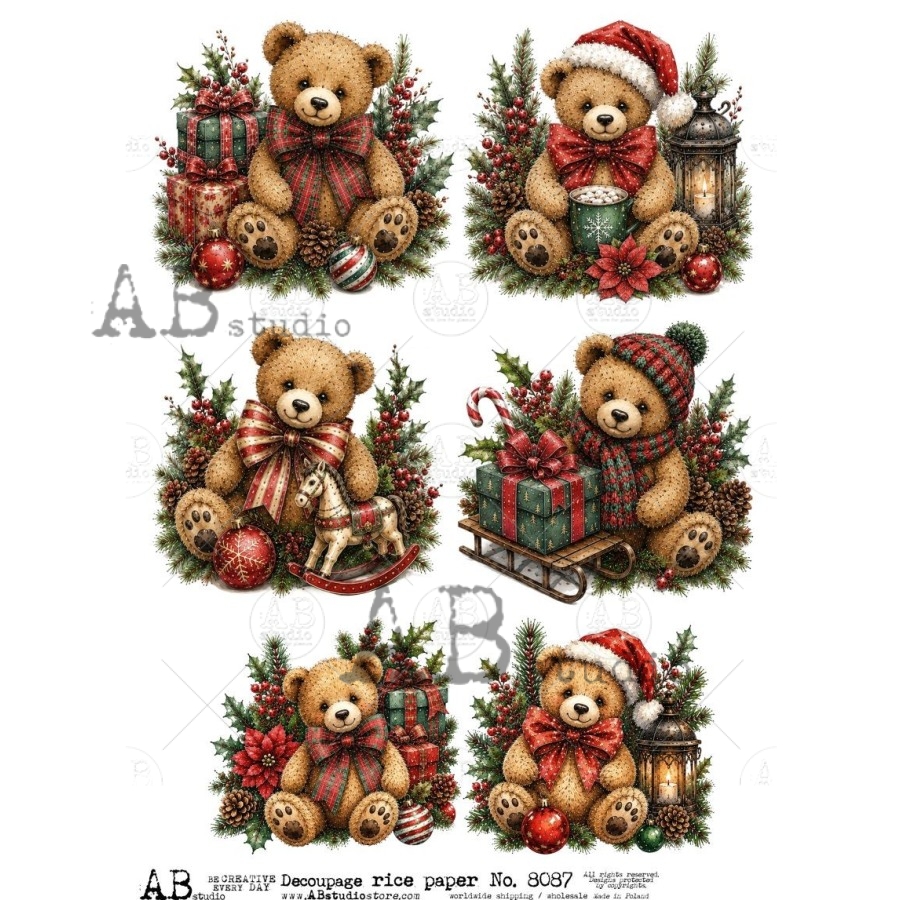 Hârtie de orez – Christmas Teddy Bear – A4 1 Hârtie de orez – Christmas Teddy Bear – A4