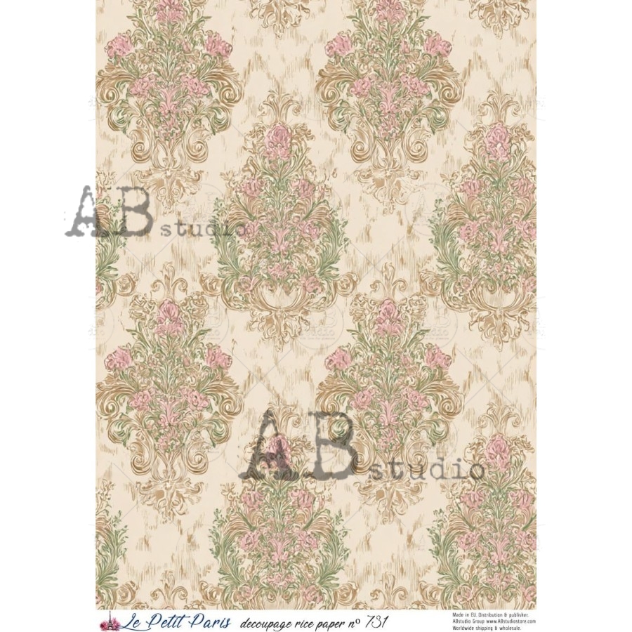 Hârtie de orez – Floral Damasc – A4 1 Hârtie de orez – Floral Damasc – A4