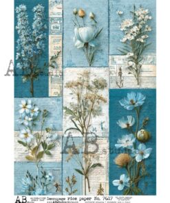 Hârtie de orez – Flowers in Blue – A4