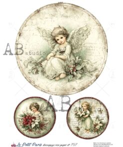 Hârtie de orez – Medallion Angel with Poinsettia – A4