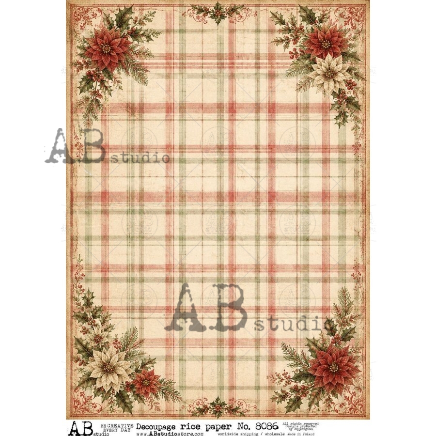 Hârtie de orez – Poinsettia and Stripes – A4 1 Hârtie de orez – Poinsettia and Stripes – A4