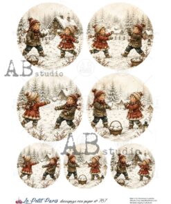 Hârtie de orez – Snowball fight – A4
