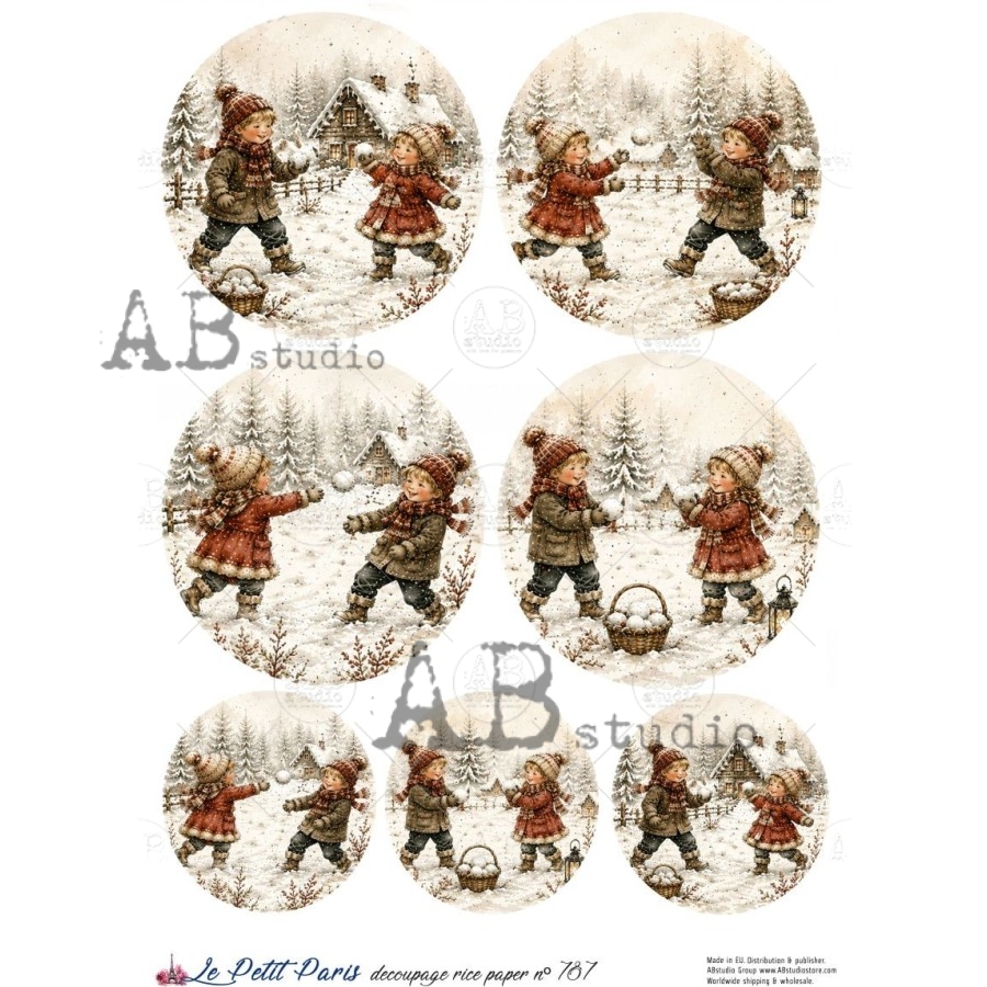 Hârtie de orez – Snowball fight – A4 1 Hârtie de orez – Snowball fight – A4
