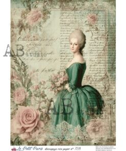 Hârtie de orez – Victorian Lady with Roses Bouquet – A4