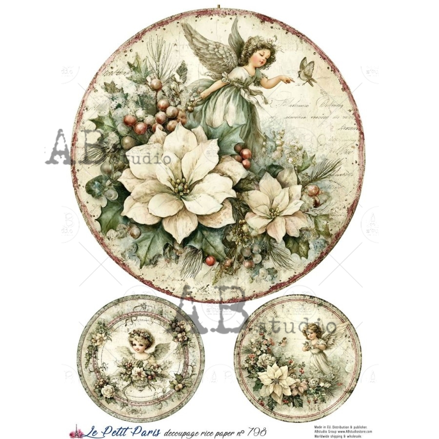 Hârtie de orez – White Poinsettia – A4 1 Hârtie de orez – White Poinsettia – A4
