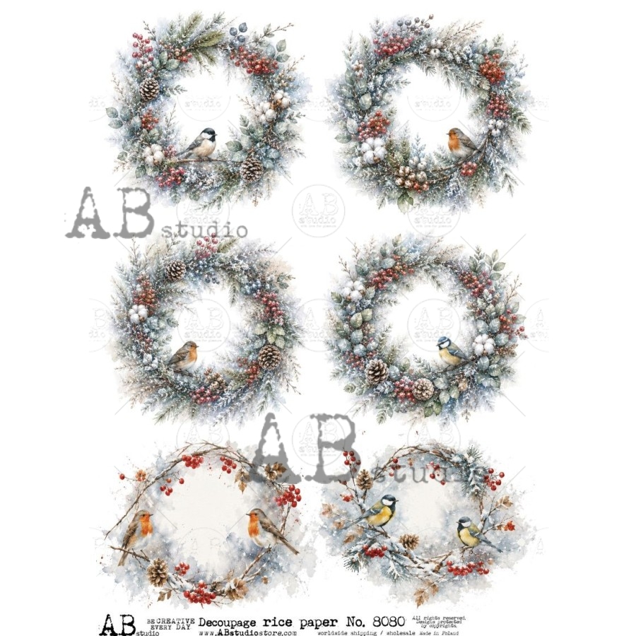 Hârtie de orez – Winter Wreath – A4 1 Hârtie de orez – Winter Wreath – A4