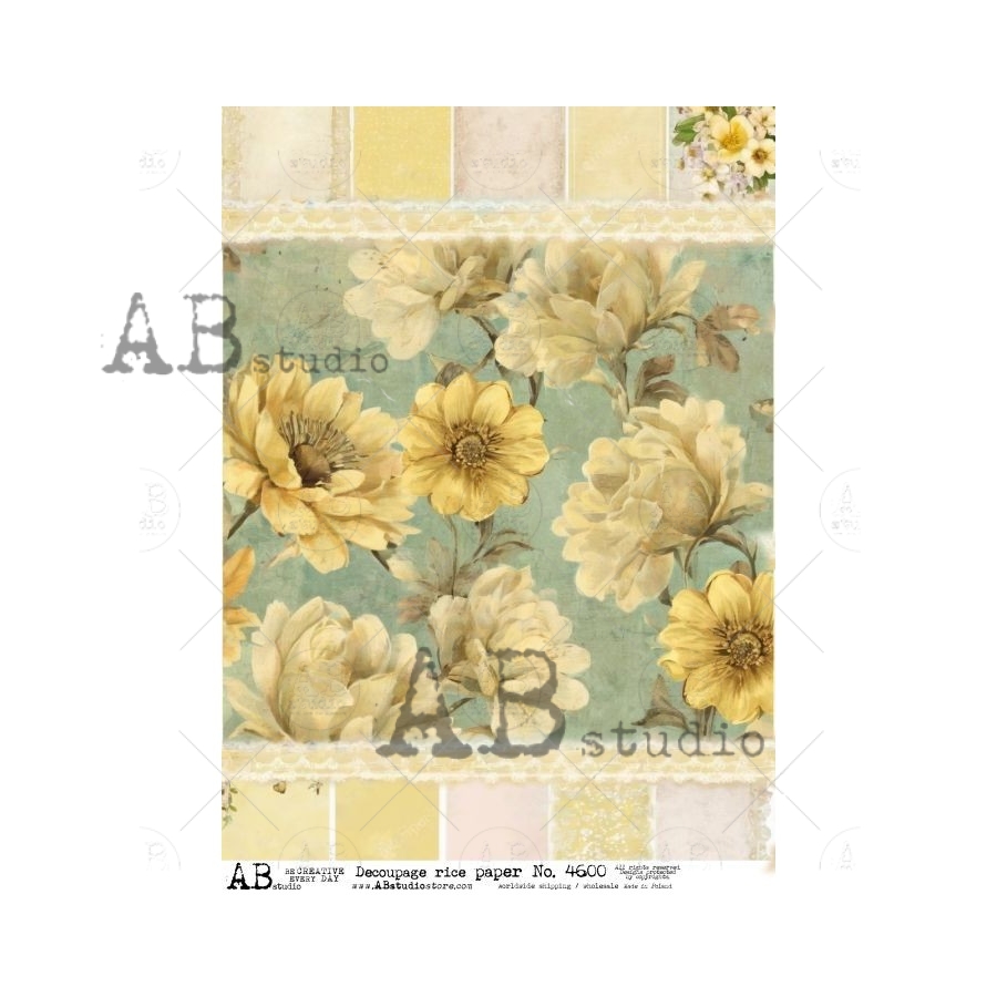 Hârtie de orez – Yellow Flowers – A4 1 Hârtie de orez – Yellow Flowers – A4